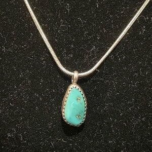 Turquoise necklace. Sterling silver wire wrap necklace.